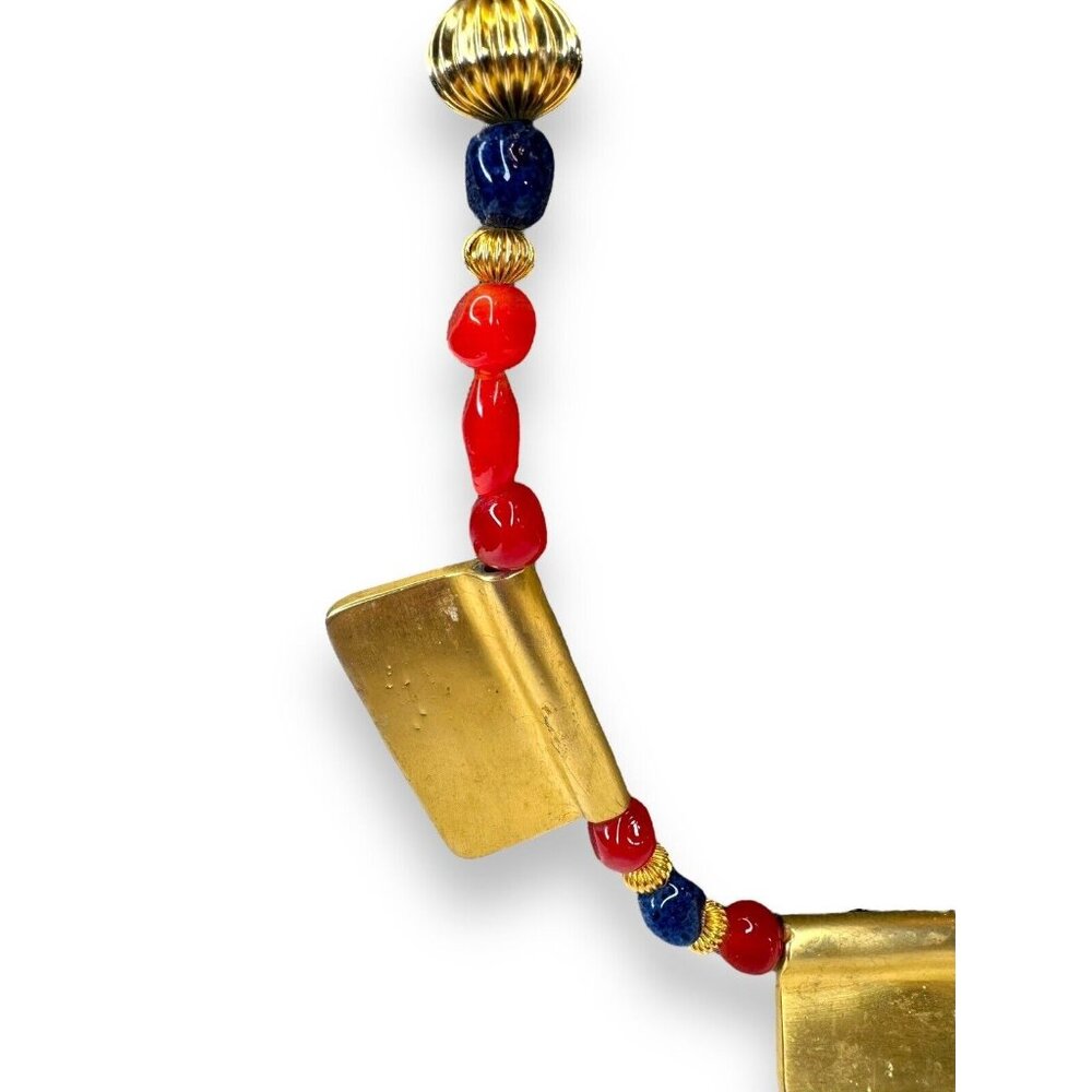 Vintage Tribal-Inspired Red, Blue & Gold Statement Necklace 27" Unsigned - Picture 12 of 13